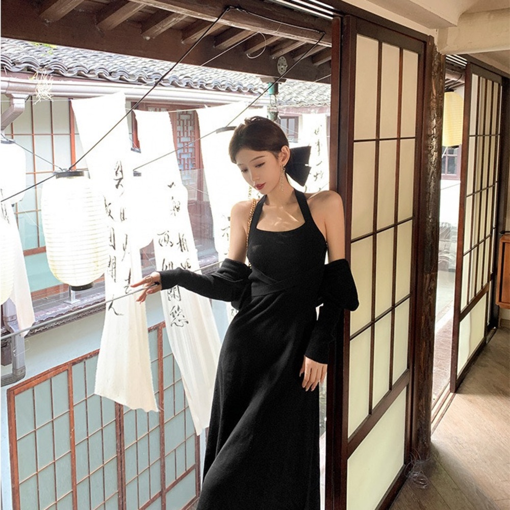Elegant Black Dress with Cardigan